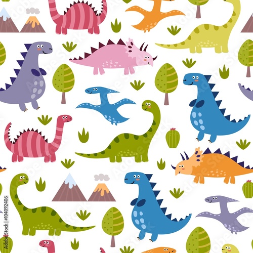 Cute dinosaurs seamless pattern © juliyas