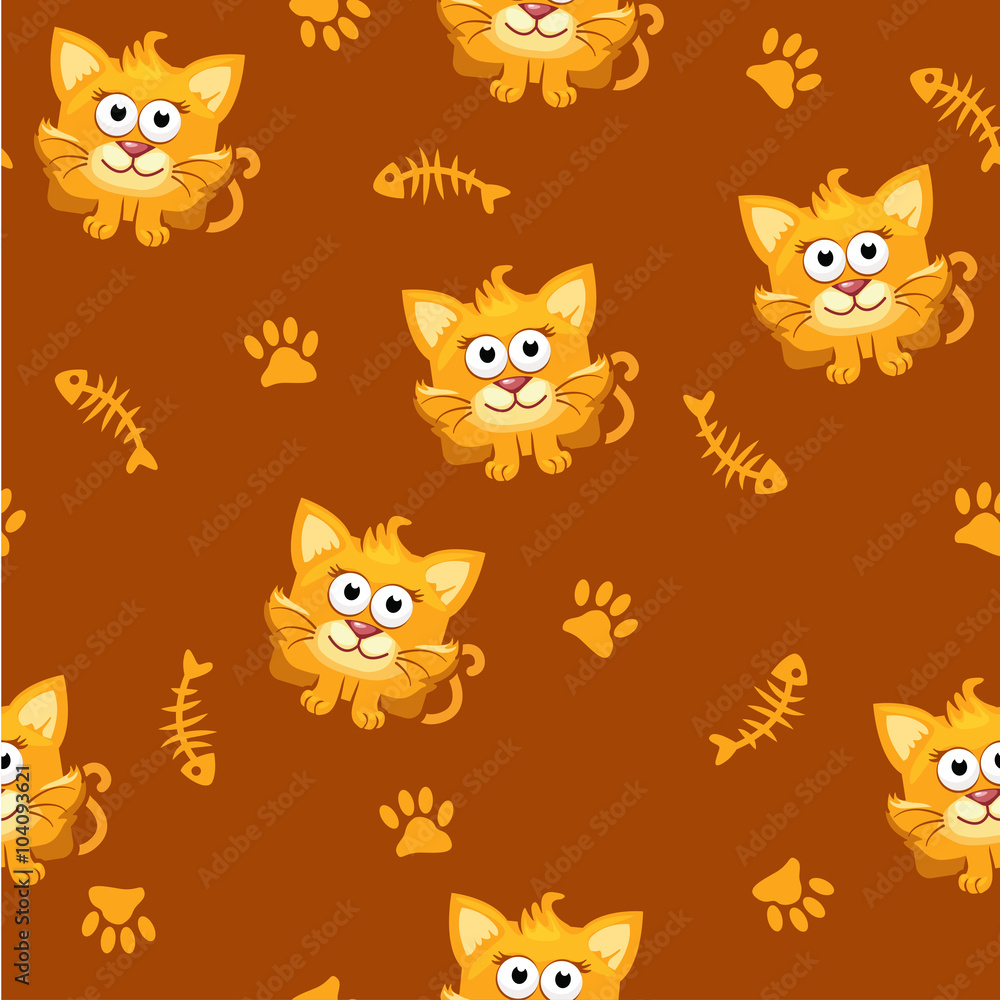 Seamless pattern square cat and fish
