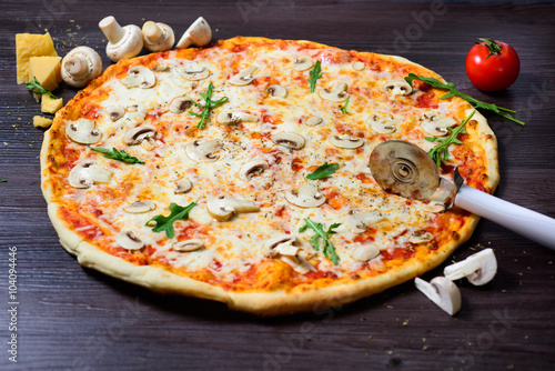 fresh delicious Italian pizza with mushrooms