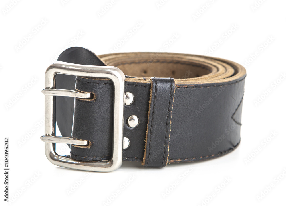 Old leather belt isolated on white Old leather belt isolated on white