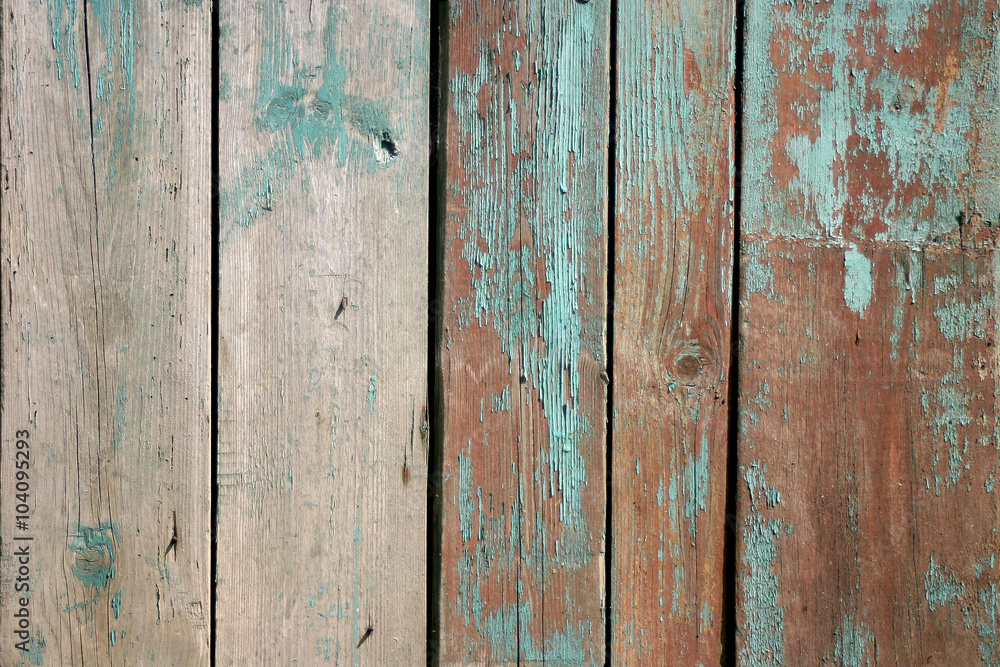 Naklejka premium old rough scratched faded wooden board with boughs