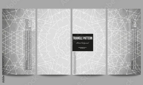 Set of modern flyers. Sacred geometry  triangle design gray background. Abstract vector illustration