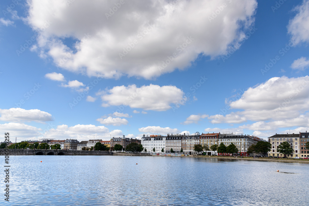 Naklejka premium The Lakes, Copenhagen / the lakes in Copenhagen, is a row of 3 rectangular lakes curving around the western margin of the City