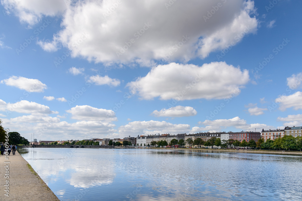 The Lakes, Copenhagen /  the lakes in Copenhagen, Denmark is a row of 3 rectangular lakes curving around the western margin of the City.