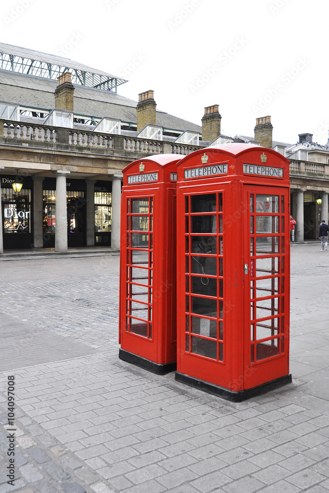 Red phonebooth in London at Covent Garden Red phonebooth in London at Covent Garden