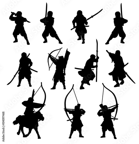 Ninja and samurai silhouette set