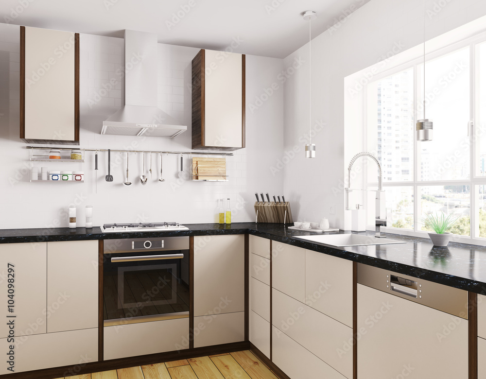 Modern kitchen interior 3d rendering Modern kitchen interior 3d rendering