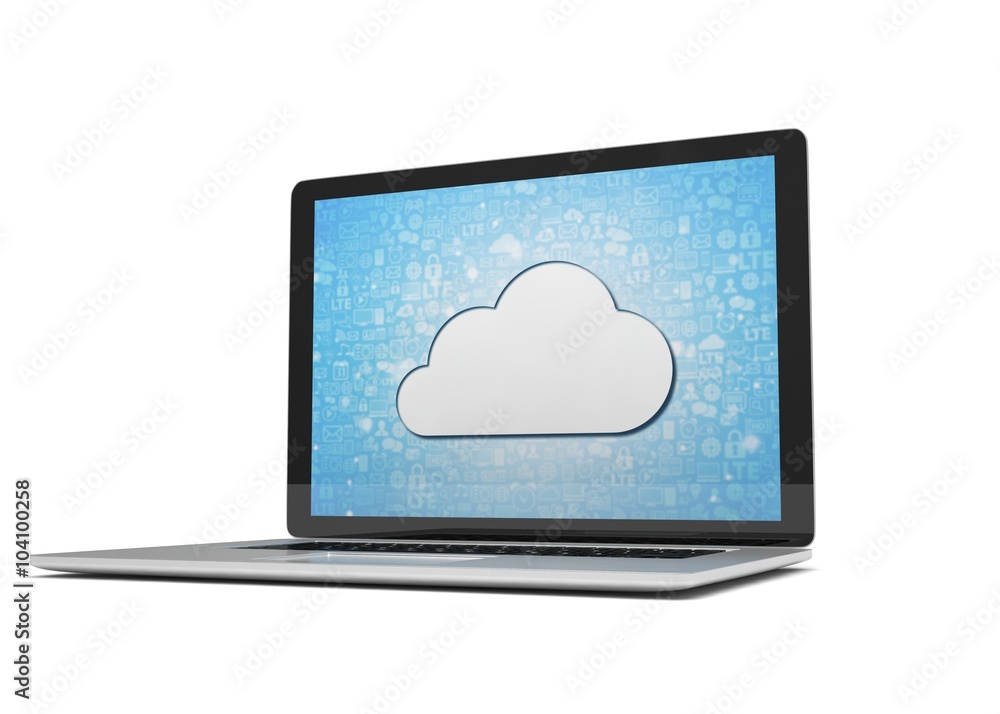 3d rendering of a laptop with cloud concept 3d rendering of a laptop with cloud concept