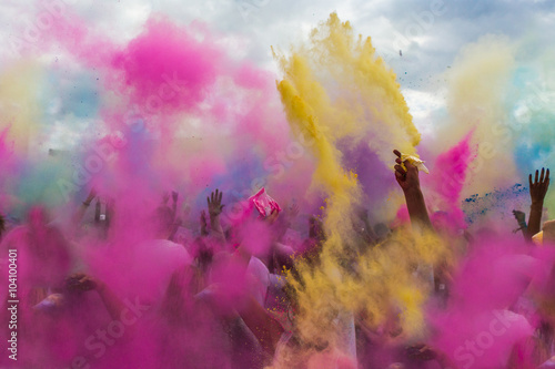 Holi festival of colours throwing paint powerder