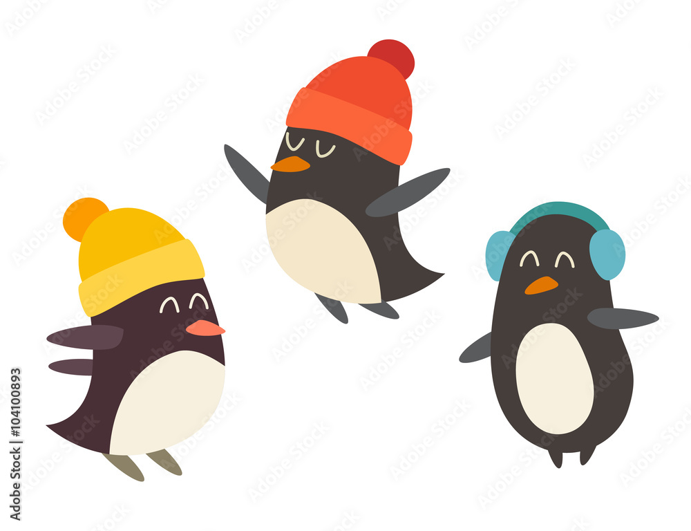 Fototapeta premium Penguin set cartoon vector illustration, isolated on white background