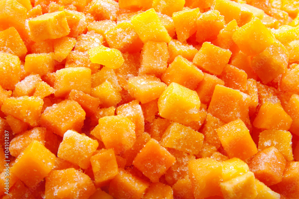 Frozen carrot and pumkin. Frozen vegetables. Frozen food day Frozen carrot and pumkin. Frozen vegetables. Frozen food day