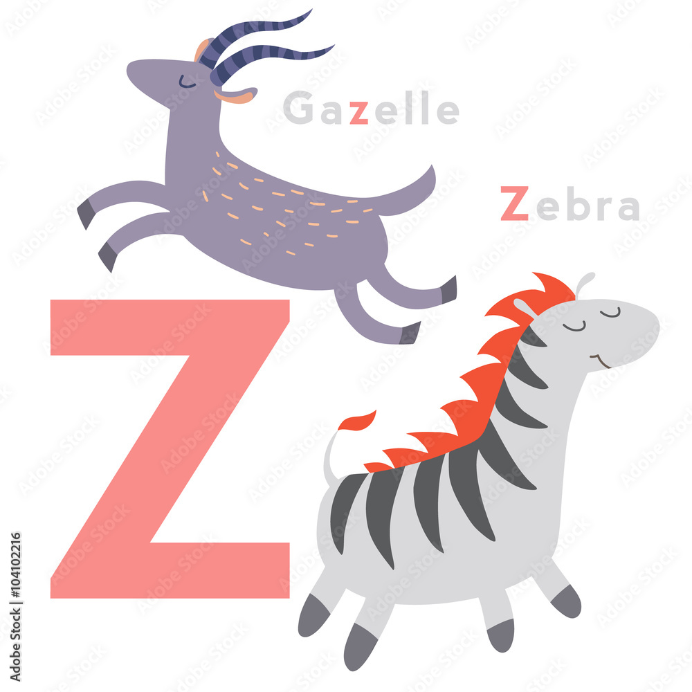 Z letter animals set. English alphabet. Vector illustration, isolated on  white background Stock Vector | Adobe Stock