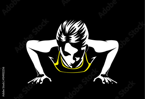 Sport woman doing push ups for muscular build at arm and shoulder. This illustration about sport and healthy.