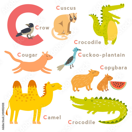 C letter animals set. English alphabet. Vector illustration, isolated on  white background Stock Vector | Adobe Stock