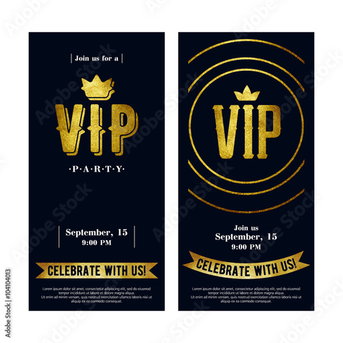VIP invitation cards with golden paint letters.