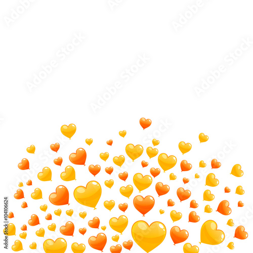 Fototapeta Naklejka Na Ścianę i Meble -  Vector Illustration of a Background with Orange and Yellow Heart Balloons
