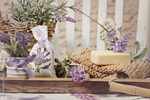 Fototapeta Naklejka Na Ścianę i Meble -  soap bars and lavender decoration