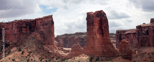 The red rock formations of Arches National Park in Utah are the result of thousands of years of wind and water activity.