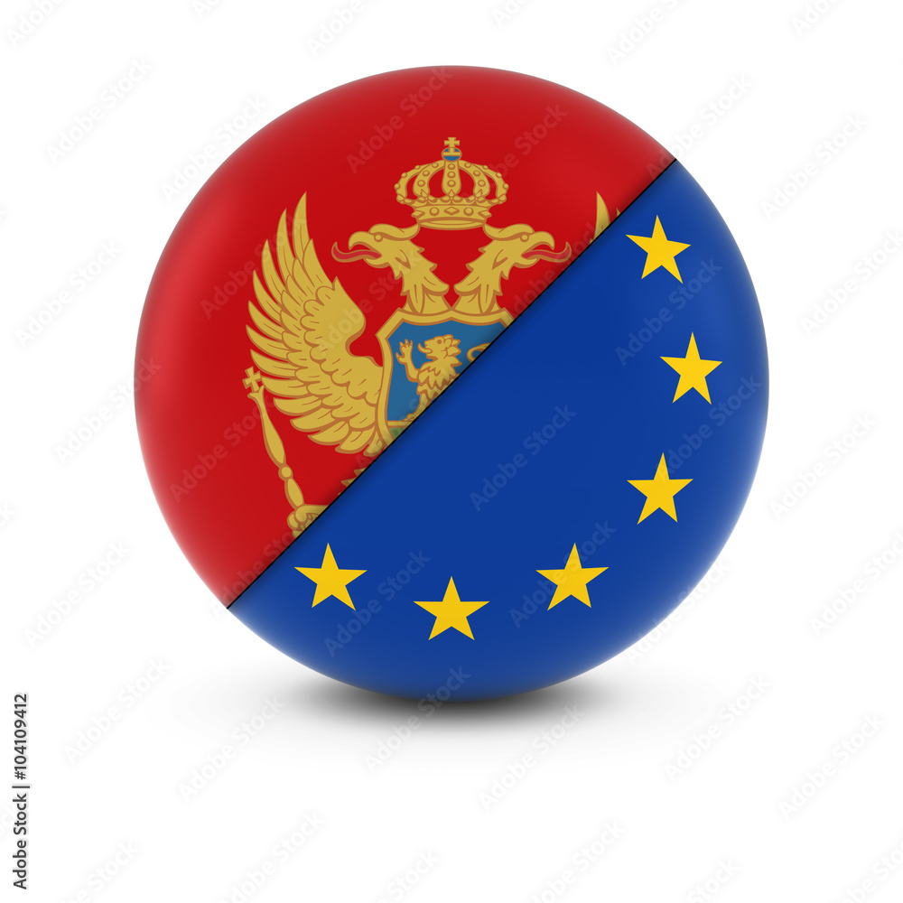 Montenegrin and European Flag Ball - Split Flags of Montenegro and the EU