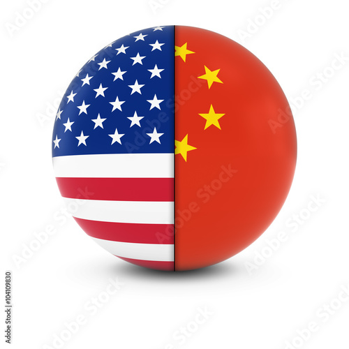 Canvas Print American and Chinese Flag Ball - Split Flags of the USA and China