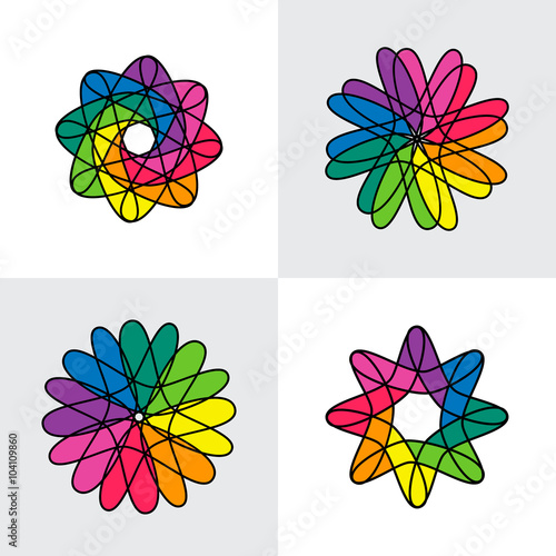 Set intertwined colorful vector, abstract loop weaved medieval m