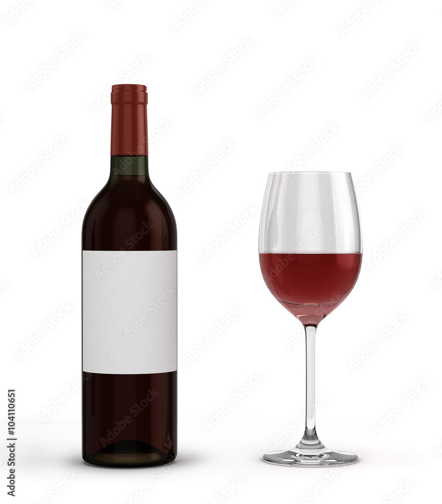 with red wine bottle and glass with wine isolated on white backg with red wine bottle and glass with wine isolated on white backg