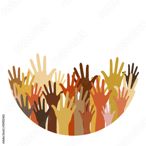 different race hands rased up
