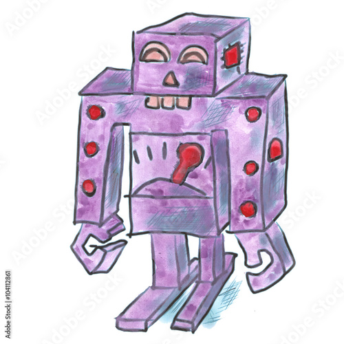 purple robot toys cartoon watercolor isolated