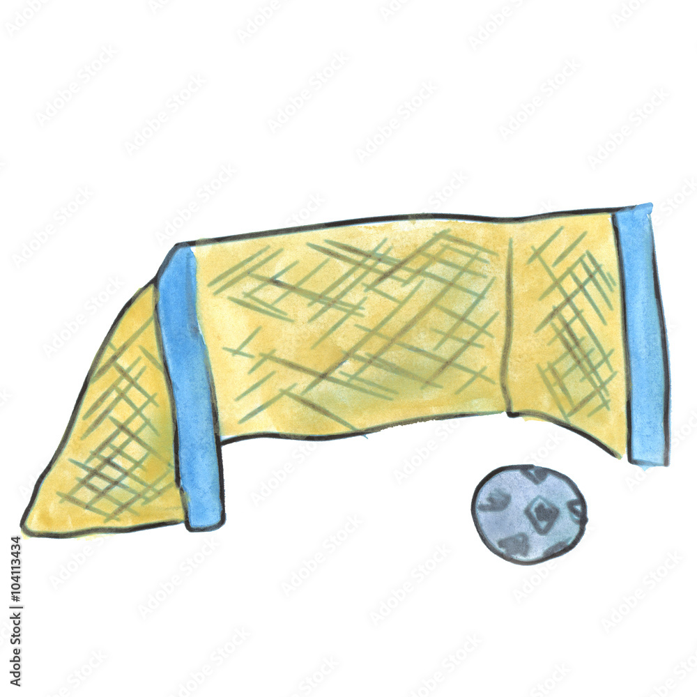 yellow gate blue ball cartoon watercolor isolated yellow gate blue ball cartoon watercolor isolated