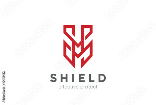 Shield Protect Logo letter M vector design linear style Logotype