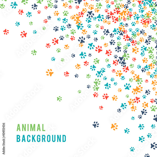 Colorful animal footprint ornament border isolated on white background