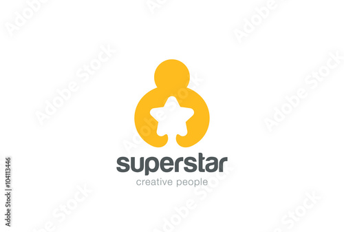 Man holding hands Star Logo design vector negative space