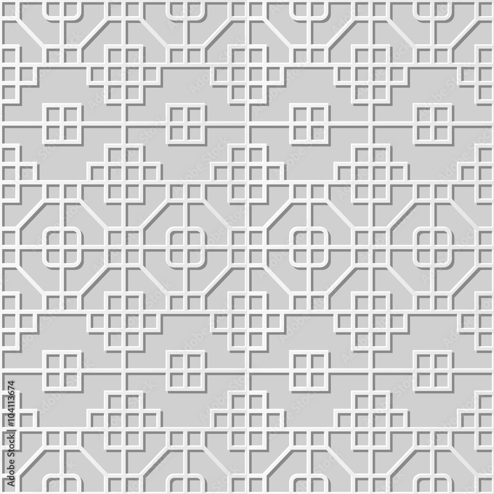 Vector damask seamless 3D paper art pattern background 358 Octagon Square Cross
