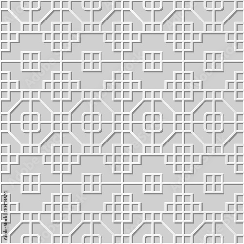 Vector damask seamless 3D paper art pattern background 358 Octagon Square Cross 
