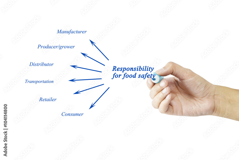 Hand writing element of Responsibility for food safety for business ...