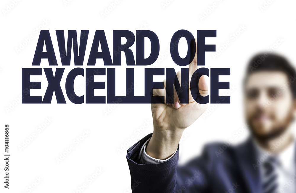 Business man pointing the text: Award of Excellence Business man pointing the text: Award of Excellence