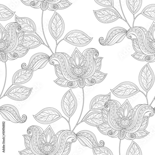 Vector Seamless Monochrome Floral Pattern