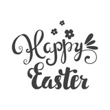 Happy Easter card. Easter hand lettering. Hand calligraphy on a background of flowers.