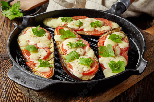 grilled eggplants on cooking pan