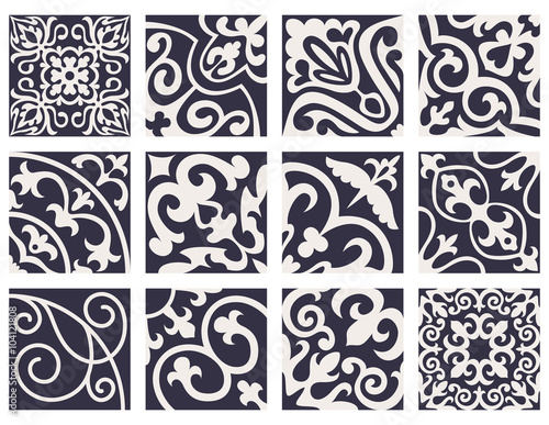 Set with Beautiful ornamental tile background.