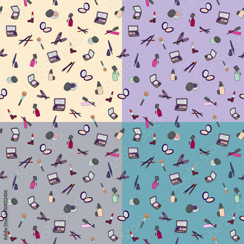 Makeup сosmetic seamless pattern, 4 color variants