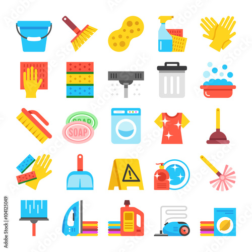 Household supplies icons set. Cleaning flat icons, material design vector icons set