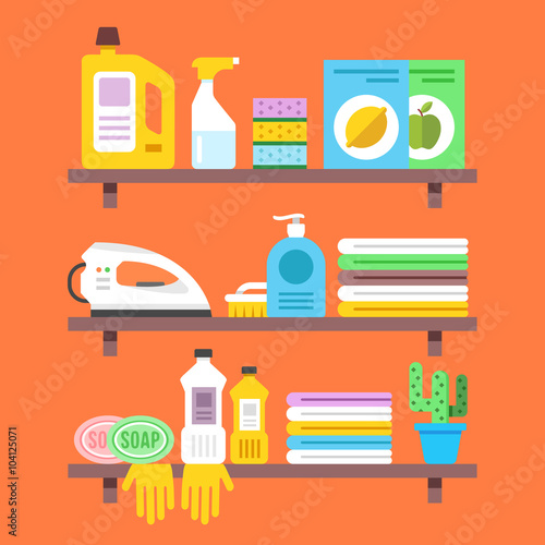 Wallpaper Mural Household goods, household products on shelves. Flat vector illustration Torontodigital.ca