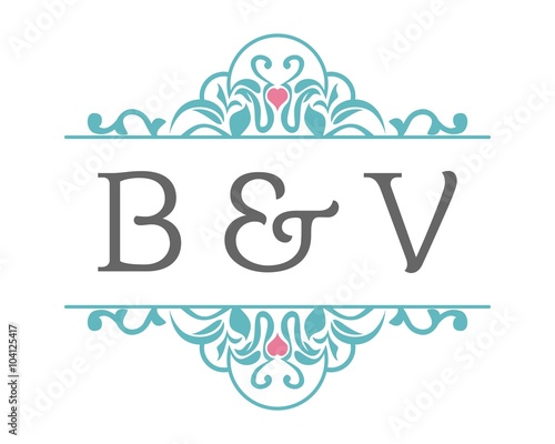 B & V Initial Wedding Ornament Logo