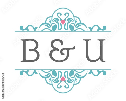B & U Initial Wedding Ornament Logo