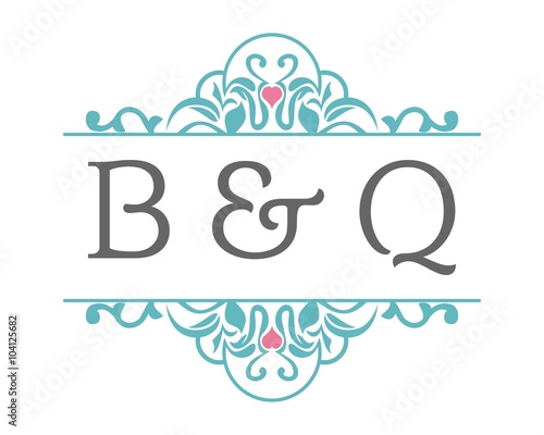 B & Q Initial Wedding Ornament Logo