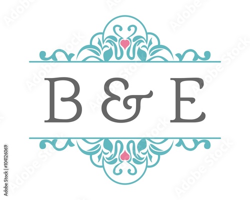 B & E Initial Wedding Ornament Logo