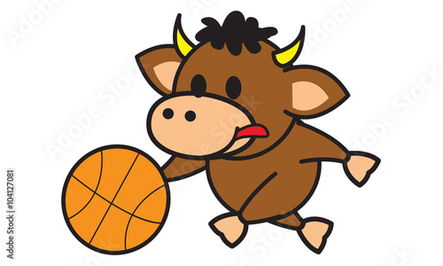 Bull playing basketball
