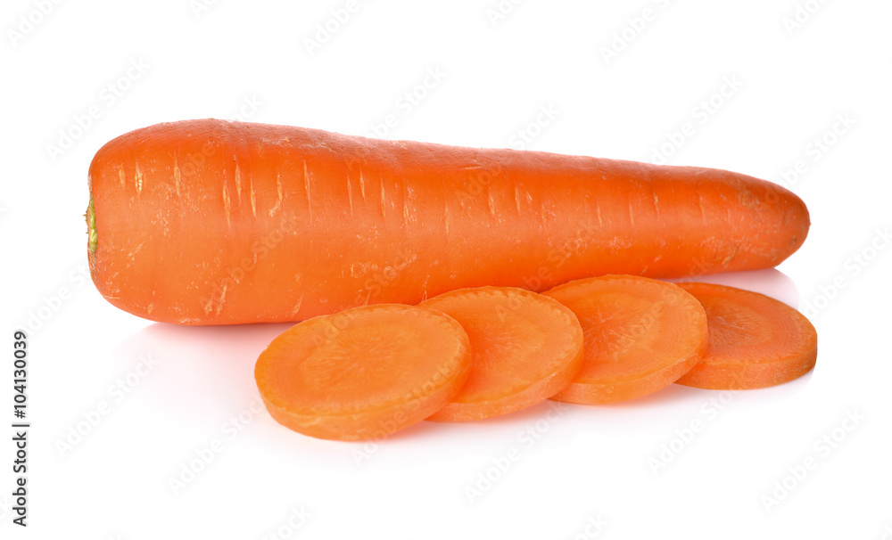 whole and sliced fresh carrot on white background whole and sliced fresh carrot on white background