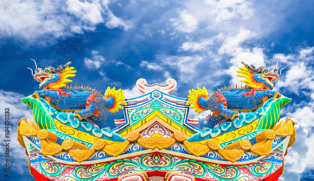 Chinese style dragon statue with blue sky. Chinese style dragon statue with blue sky.